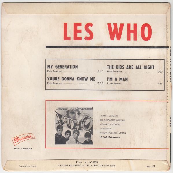My Generation EP : My Generation / Youre Gonna Know Me / The Kids Are Alright / I'm A Man - Image 2