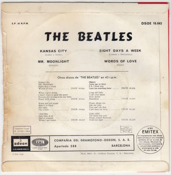 Kansas City / Mr Moonlight / Eight Days A Week / Words Of Love - Image 2