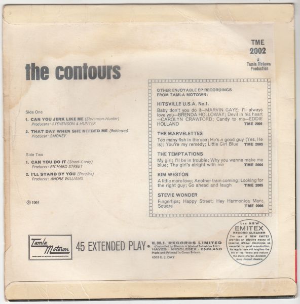 The Contours EP : Can You Jerk Like Me / That Day When She Needed Me / Can You Do It / I'll Stand By You - Image 2