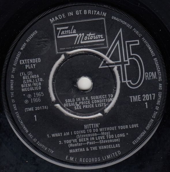 Hittin' EP : What Am I Going To Do Without Your Love / You've Been In Love Too Long / Nowhere To Run / Quicksand - Image 3