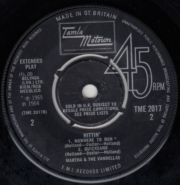Hittin' EP : What Am I Going To Do Without Your Love / You've Been In Love Too Long / Nowhere To Run / Quicksand - Image 4