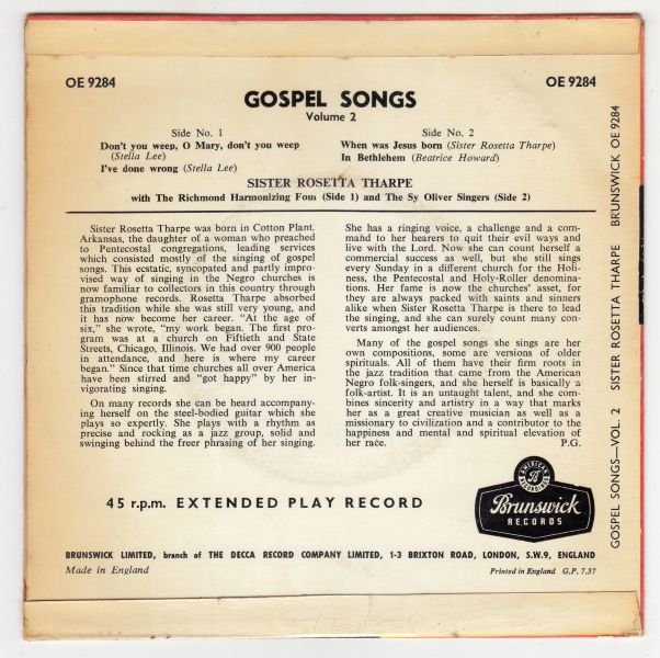 Gospel Songs Volume 2 EP : Don't You Weep O Mary / I've Done Wrong / When Was Jesus Born / In Bethlehem - Image 2