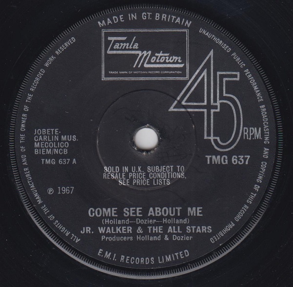 JR. WALKER AND THE ALL STARS - Come See About Me / Sweet Soul - Disque 45T (SP 2 titres)