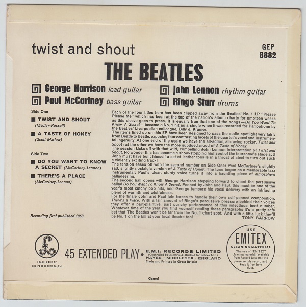 Twist And Shout EP : Twist And Shout / A Taste Of Honey / Do You Want To Know A Secret / There's A Place - Image 2