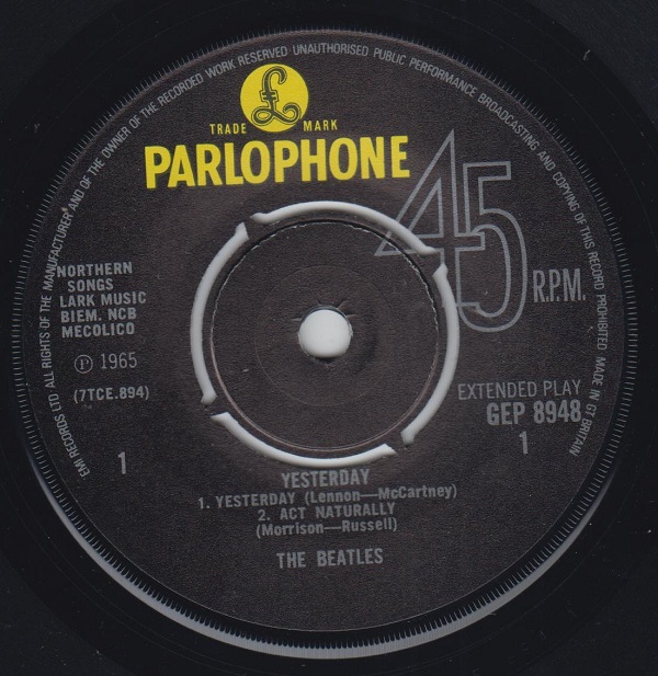 Yesterday EP : Yesterday / Act Naturally / You Like Me Too Much / It's Only Love - Image 3