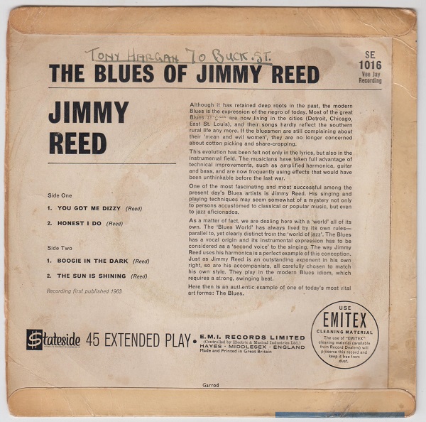 The Blues Of Jimmy Reed EP : You Got Me Dizzy / Honest I Do / Boogie In The Dark / The Sun Is Shining - Image 2