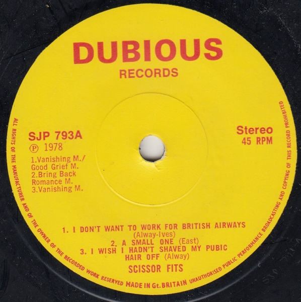 Taut, Tense, Angular E.P.: I Don't Want To Work For British Airways / A Small One / I Wish I Hadn't Shaved My Pubic Hair Off / D.H. Lawrence Wasn't A Mexican / Waiting For Your Love In The Shower - Image 3