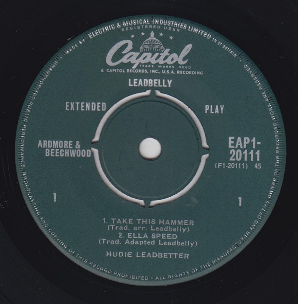 Leadbelly EP : Take this Hammer / Ella Speed / Back Water Blues / Sweet Mary Blues - Image 3