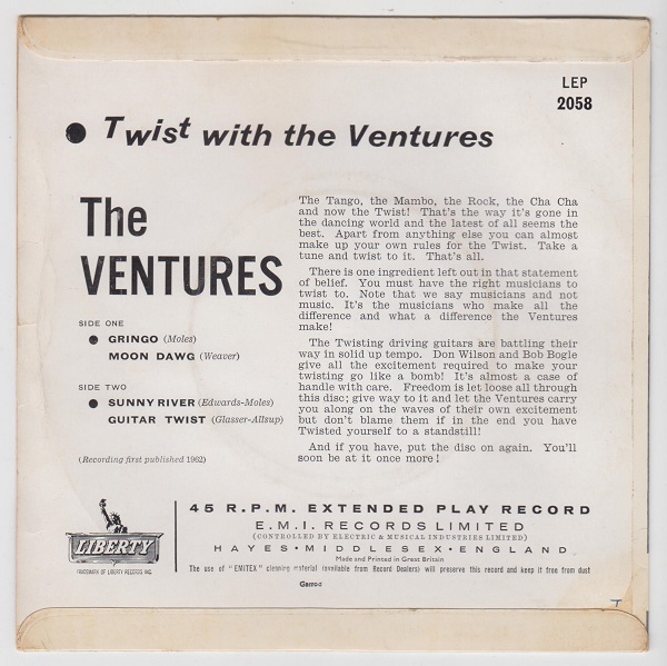 Twist With The Ventures EP : Gringo / Moon Dawg / Sunny River / Guitar Twist - Image 3