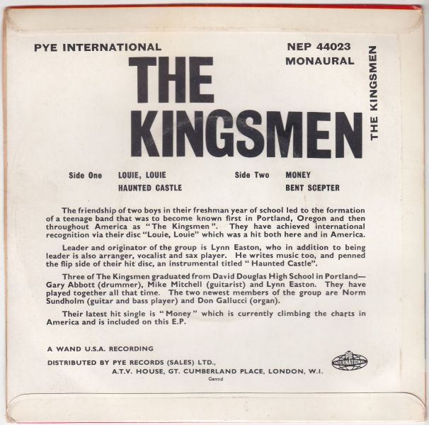 The Kingsmen : Louie Louie / Haunted Castle / Money / Bent Scepter - Image 2